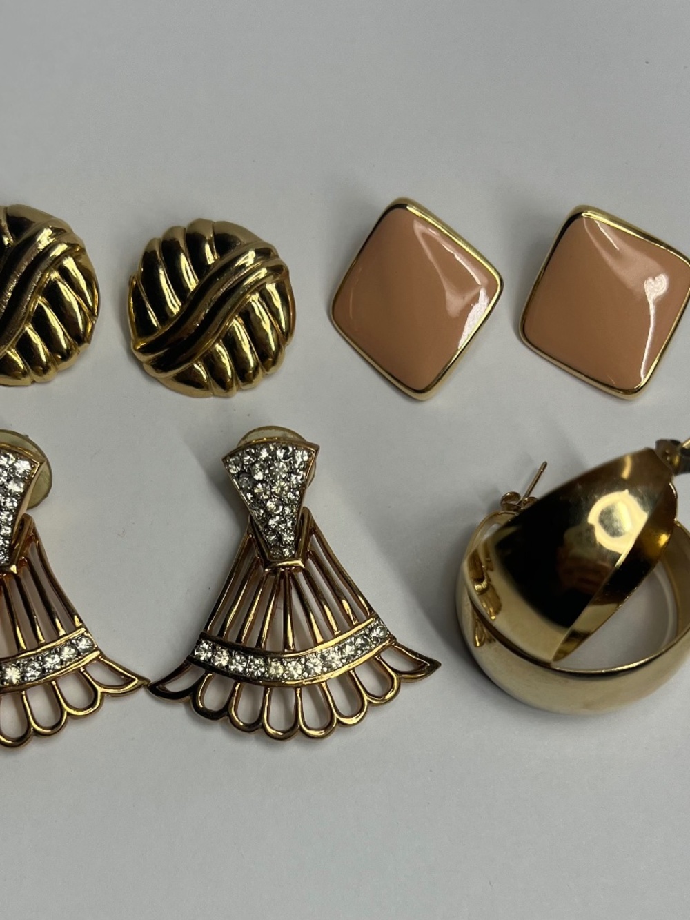 Gold earrings bundle with rhinestones and fan-shaped design
